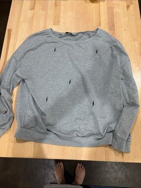 Men's Gray Crewneck Sweater with Black Lightning Bolt Motif
